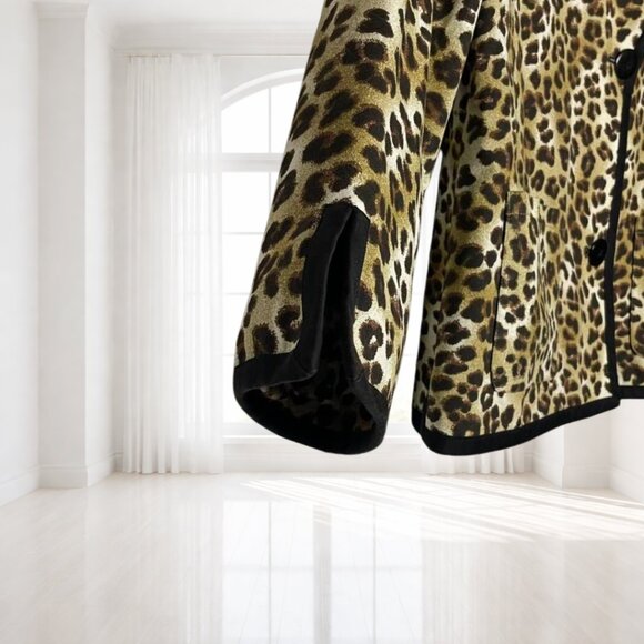 Monterey Bay Leopard Print Cotton Blazer Petite Medium Lined Animal Print Jacket - Picture 10 of 15